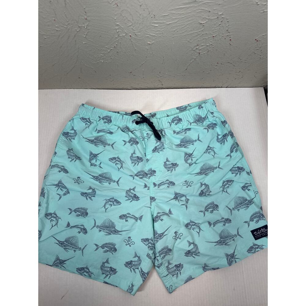 Salt Life Live Salty SLX-QD Fish N Bones‎ Volley Shorts Beach Swim Size Large